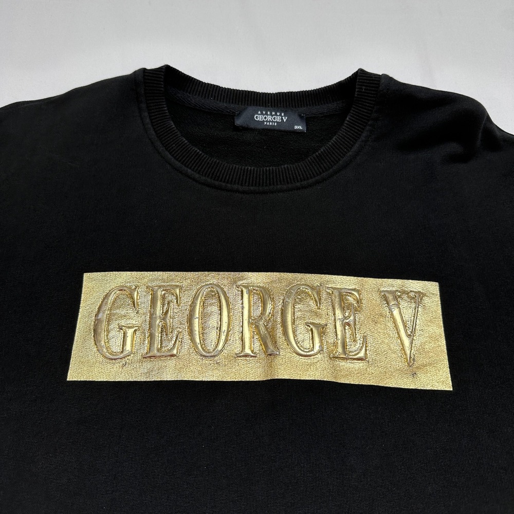 Avenue George V Paris Mens 3XL Black Gold Embossed Logo Side Zip Sweatshirt‎